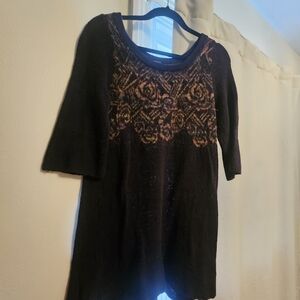 Free People Black Sweater with Multicolor Pattern